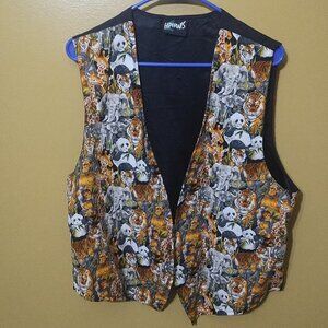 VTG 80s Hiphanas Animal Print Jungle-Themed Vest L Made in the USA